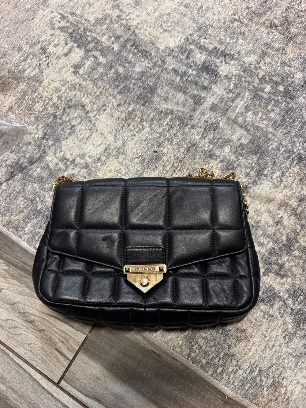 Michael Kors Black Quilted Crossbody with Gold Hardware